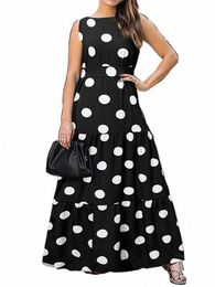 plus Size 5XL VONDA Bohemian Maxi Dr Women Summer Sleevel Polka Dot Sundr Casual Loose Pleated Party Lg Robe Belted F6Ho#