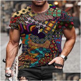 Mens T-Shirts Round Neck T-Shirt 3D Printing Retro Totem Pattern Design Short Sleeve Loose Street Fashion Shirt 2022 Drop Delivery App Dhiho