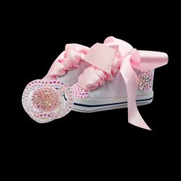 5. Girl Canvas Sneakers Newborn Baby Boy Rhinestone Espadrilles Personalized Name Date Infant Crib Shoes and Pacifier Set