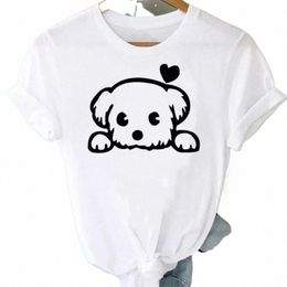 plus Size Women Dog Heartbeat Print T-shirt Girl Funny 90s Print T Tee Fi Tshirt for Female Red Shirt Clothes Tops K1cF#