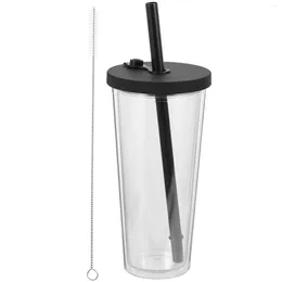 Disposable Cups Straws Milk Tea Cup Coffee With Lid Reusable Glass Drinking Glasses Thick Water Big Hole