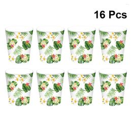 Disposable Cups Straws 16pcs Hawaii Leaf Paper Cup Party Creative Drinking For Banquet Birthday Wedding