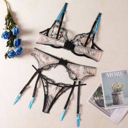 Sexy Erotic Sets Fancy Underwear 3-Piece Wedding Delicate Female Lingerie Intimate Luxury Lace Embroidery Bra And Panty Set