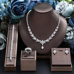 Necklace Earrings Set Russian 4 Piece Luxury Bridal Large Wedding Jewellery CZ Elegant Women Fashion Styling Modern Design And