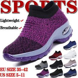 Fitness Shoes Women Tennis Breathable Mesh Height-increasing Slip-on Female Sock Footwear Outdoor Sneakers Thick Bottom Platforms