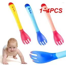 Spoons 1-4PCS Feeding Fork Ergonomic Design Soft Head Non-toxic Drop Safe Silicone Baby Spoon Self-feeding