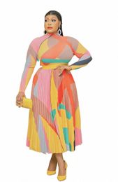 perl Plus Size Full Sleeve Colourful Top+lg Skirt Suit Two Piece Dr Set Women Outfit Fi Matching Set 66Mi#