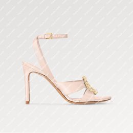 Explosion new Women's Met Sandal 1ACAJ2 Nude Pink Satin Initials accessory evening-ready style two front straps pearls rhinestones slender high stiletto heel hot top