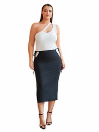 plus Size Summer Sexy Midi Skirt Women Tie Side Cut Out Bodyc Split Ribbed Knit Midi Skirt Female Big Size Pencil Skirts 5XL g9BM#