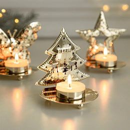 Candle Holders Christmas Gold Iron Candlestick Holder Batterfly Xmas Tree Ornaments Navidad Dinning Table Year Wedding Party Decoration