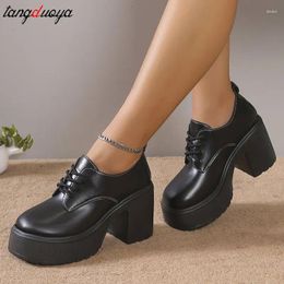 Dress Shoes Platform Heels Mary Jane 2024 Spring Women Lace Up Single Pumps Fashion British Style Thick Sole Heel