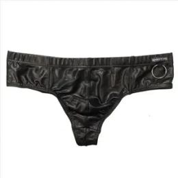 Men Leather Boxers Shorts U Convex Pouch Panties Gays Underwear T Back Thongs Bulge G String Comfortable Soft Trunks Sexy Briefs