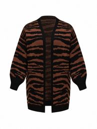 onelink Suede Wool Black Brown Tiger Pattern Woollen Plus Size Women Open Cardigan Sweater Oversize Clothing Autumn Winter 2022 U8LZ#