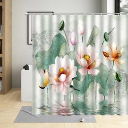 Shower Curtains Chinese Flowers Curtain 3D Lotus Home Decoration Bathroom Sets Hand Painted Floral With Hooks Washable Fabric