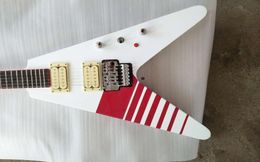 Custom Buckethead KFC White Flying V Electric Guitar Floyd Rose Tremolo Bridge Locking Nut Red KillSwitch Button Red Neck Bind9430324