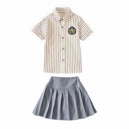 new Jk School Uniform Suit Academy Style Short Sleeve Shirt Plaid Pleated Skirt Girls Boys Performance Class Costume Stage Wear Z38g#