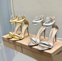10.5cm stiletto Heels Sandals sky-high heel for women summer luxury designer shoes Gold silver black Calf leather foot strap heeled Rear zipper footwear