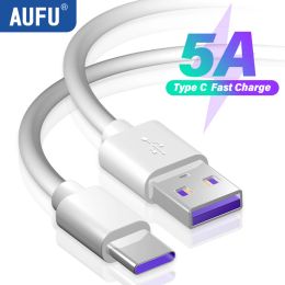 AUFU 5A USB Type C Cable For Huawei Honour White USB cable Fast Charging Charger Wire Cord For Xiaomi Poco Oneplus Samsung 2M