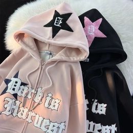 Vintage Zip Up Hoodie Women Y2K Kawaii Harajuku Clothes Full Gothic Web Sweatshirt Hip Hop Grunge Oversized Jacket Coat tops 240322
