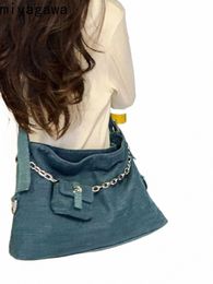 miyagawa New Locomotive Rivet Retro Fi Women's Straddle Bag 2023 Denim Street Style Large Capacity Shoulder Bag P9lk#