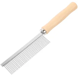 Dog Apparel Pet Cat Comb Wooden Handle Single Row Combing Smoothing Fur Combs For Indoor Cats Portable Grooming Metal Teeth