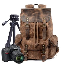 Multi-purpose Waxed Canvas Waterproof SLR Camera Backpack Independent Detachable Camera Compartment Is Suitable for Travel, Leis