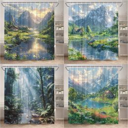Shower Curtains Scenic Curtain Nature Landscape Ocean Mountain Forest Waterfall River Spring Flower Plant Polyester Fabric Bathroom Decor