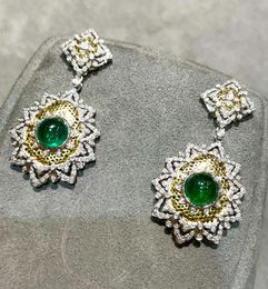 Dangle Earrings LR Fine Jewellery 18K Gold Green Emerald 3.28ct Gemstones Diamonds Female Drop For Women
