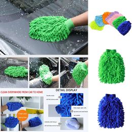 Upgrade Microfibre Sponge Drying Gloves Ultrafine Fibre Chenille Microfiber Window Washing Tool Home Cleaning Car Wash Glove Auto Accessories