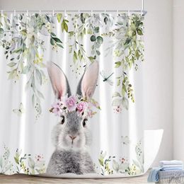 Shower Curtains Rustic Leaves Watercolour Plant Pink Flower Easter Bath Curtain Polyester Fabric Bathroom Decor With Hooks