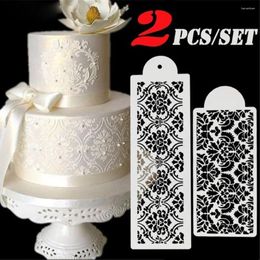 Baking Moulds 2PCS Pastry Making Mould Sugarcraft Cupcake Stencil Fondant Mould Cake Damask Lace Border Decorating Tool