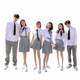 new Arrival Sailor suit School uniform sets JK school uniforms for girls White shirt and dark gray skirt suits Student Cosplay e0FU#