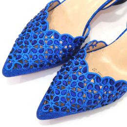 2023 Royal Blue Noble Three-Dimensional Bag With Elegant High Heels Shoes Italian Popular Design African Ladies Shoes Bag Set