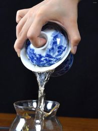 Teaware Sets Jingdezhen Blue And White Porcelain Three Horseshoe Cover Bowl Teacup Old Vintage Large Set Of Home Tea
