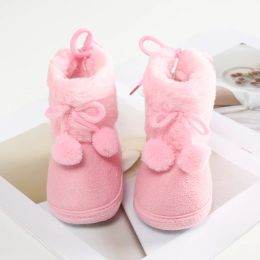 0-12M Baby Girls Fleece Warm Boots Newborn Toddler Autumn Winter Shoes Soft Sole Anti-Slip Snow Boot Infant Crib Shoes