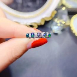 Rings Cluster Rings Natural Black Opal Ring 925 Silver Certified 3x4mm White Gemstone Exquisite Gift For Girls