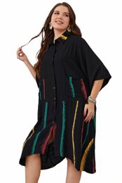 plus Size Irregular Women T-Shirt Dr Turn-Down Collar Frt Butt Female Robe with Side Pocket Summer Short Sleeves Gown x4yU#