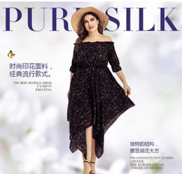 Plus Size Dresses Spring Summer Fashion Printed Dress Women Sexy Off The Shoulder High Waisted Irregular Long Elegant