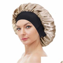 Beanie/Skull Caps Adjustable Satin Bonnet For Women Elastic Wide Band Night Sleep Hat Chemo Hair Loss Er Fashion Head Wrap C Dhgarden Dh8Qh