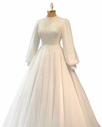 funyue Ivory Lg Sleeve Bride Dr A-Line Tulle Lace Muslim Wedding Dres Appliques Princ Bridal Gowns Vestidos De Novia E6MP#