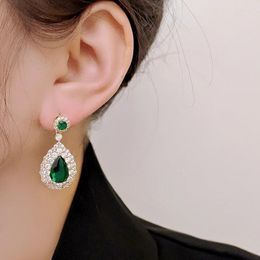 Dangle Earrings Luxury Green Cubic Zirconia Waterdrop For Women Noble Wedding Party Drop Earring Birthday Gift Lady Fashion Jewellery
