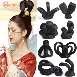 Chignon MEIFAN Synthetic Chinese Traditional Hanfu Wig Hair Bun Retro Black Chignon Fake Ancient Chinese Hair Bun Princess Cosplay Wig