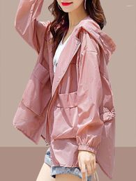 Women's Jackets 2024 Summer Women Fashion Solid Color Thin Jacket Female Hooded Loose Casual Coats Ladies Long Sleeve Sunscreen Clothing S67