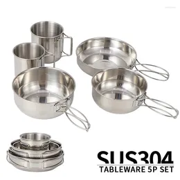 Cookware Sets Portable Cooking Pot Stainless Steel Set Outdoor Camping Equipment 5 Piece Kitchen Pots And Pans
