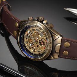 Retro Style Men Automatic Mechanical Watch Skeleton Steampunk Genuine Leather Band Mens Self Winding Wrist Watches Men Reloj 20111236a