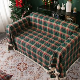 Chair Covers Non-slip Full-cover Multi-functional Sofa Cover Towel Christmas Holiday Green Yarn-dyed Plaid Vintage Blanket Table Cloth