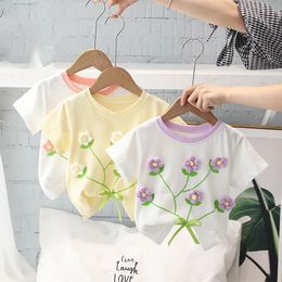 Kids Girls Flower Tshirts Arrival Children Summer Floral Cotton Tops Baby Cute Clothes Purple 240318