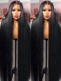 30 38Inch Brazilian 200 Density 13x4 13x6 Bone Straight Transparent Lace Frontal Human Hair Wigs 4x4 Front Closure Wig For Women
