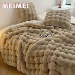 Imitation Rabbit Fur Plush Blanket Winter Warmth Comfortable Blankets Bed Luxury Warm Sofa Cover Throw and Pillowcase 240326