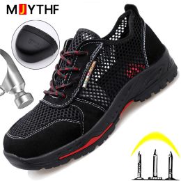 Boots Black Mesh Indestructible Shoes Men Antismash Antipuncture Work Safety Shoes Sneakers Steel Toe Work Protective Shoes Summer